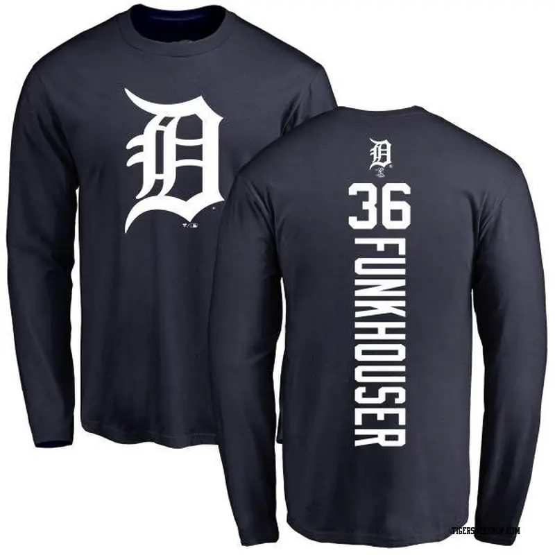 Men's Detroit Tigers ＃36 Kyle Funkhouser Navy Backer Long Sleeve T-Shirt