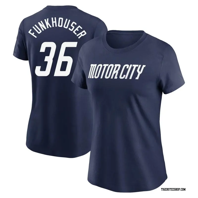 Women's Detroit Tigers ＃36 Kyle Funkhouser Navy 2024 City Connect Fuse Name & Number T-Shirt