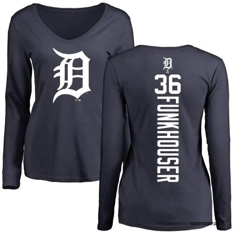Women's Detroit Tigers ＃36 Kyle Funkhouser Navy Backer Slim Fit Long Sleeve T-Shirt
