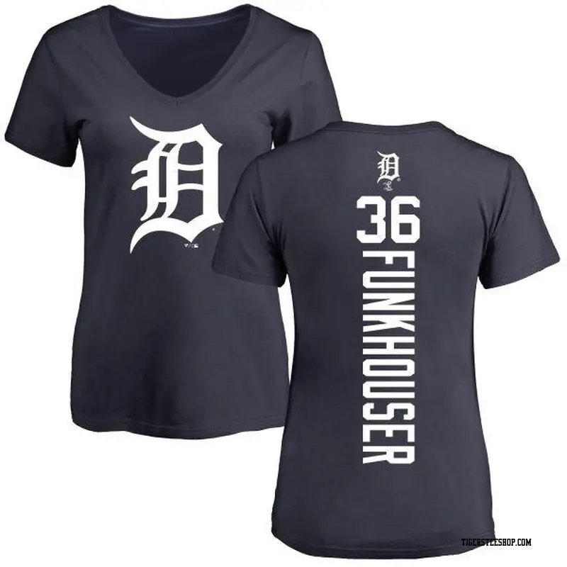 Women's Detroit Tigers ＃36 Kyle Funkhouser Navy Backer Slim Fit T-Shirt
